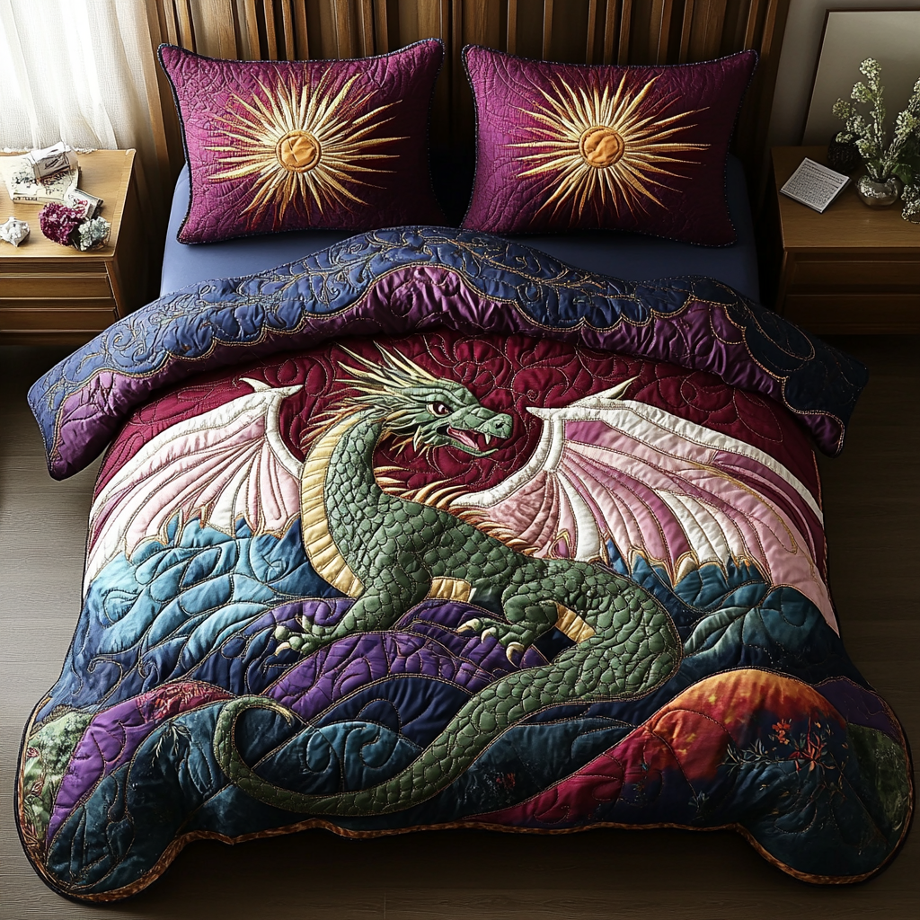 Dragon Myth Quilted Bedding Set Duvet Cover Bed Sheet Set Best Dragon Christmas Gifts