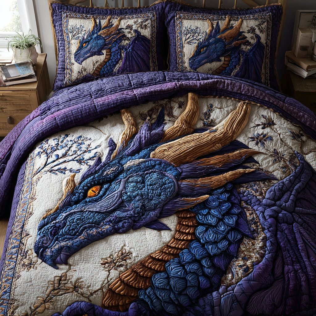 Dragon Path Quilted Bedding Set Duvet Cover Bed Sheet Set Dragon Themed Gifts
