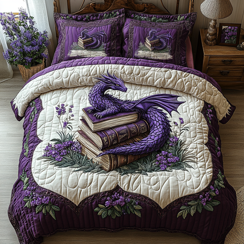 Dragon Power Quilted Bedding Set Duvet Cover Bed Sheet Set Dragon Father's Day Presents