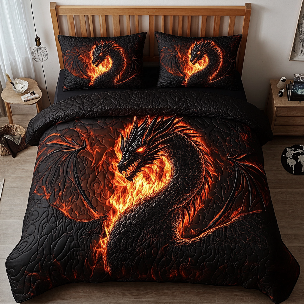 Dragon Quest Quilted Bedding Set Duvet Cover Bed Sheet Set Dragon Themed Presents