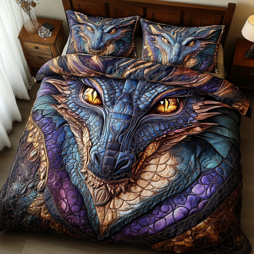 Dragon Rise Quilted Bedding Set Duvet Cover Bed Sheet Set Dragon Gifts For Him