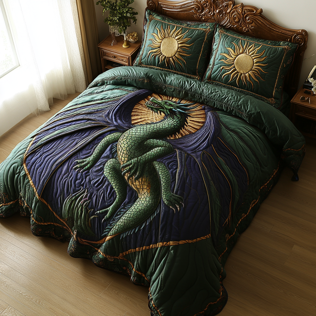 Dragon Rune Quilted Bedding Set Duvet Cover Bed Sheet Set Birthday Gifts For Dragon Lovers