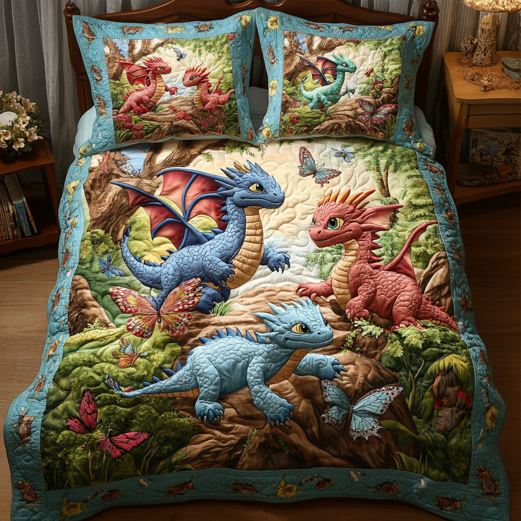 Dragon Spirit Quilted Bedding Set Duvet Cover Bed Sheet Set Dragon Presents For Men