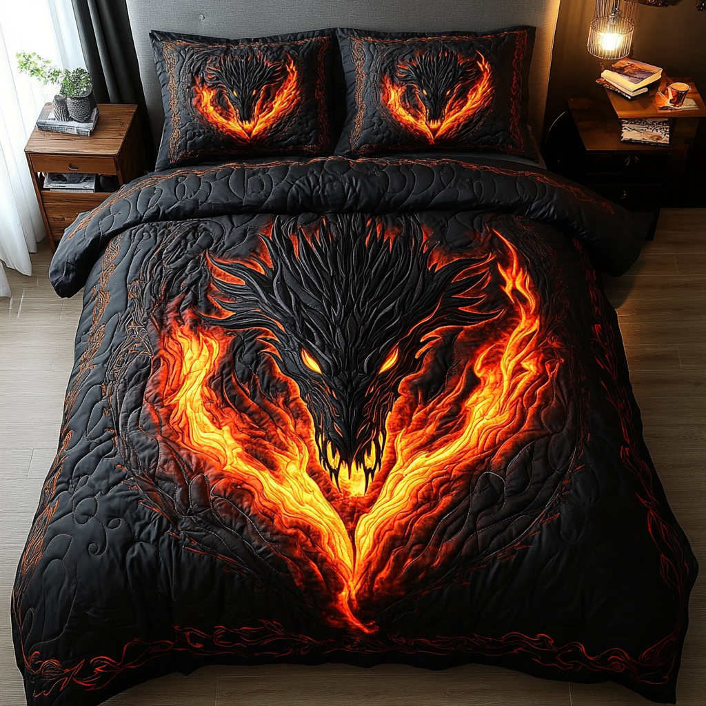 Dragon Spirit Quilted Bedding Set Duvet Cover Bed Sheet Set Dragon Themed Birthday Gifts