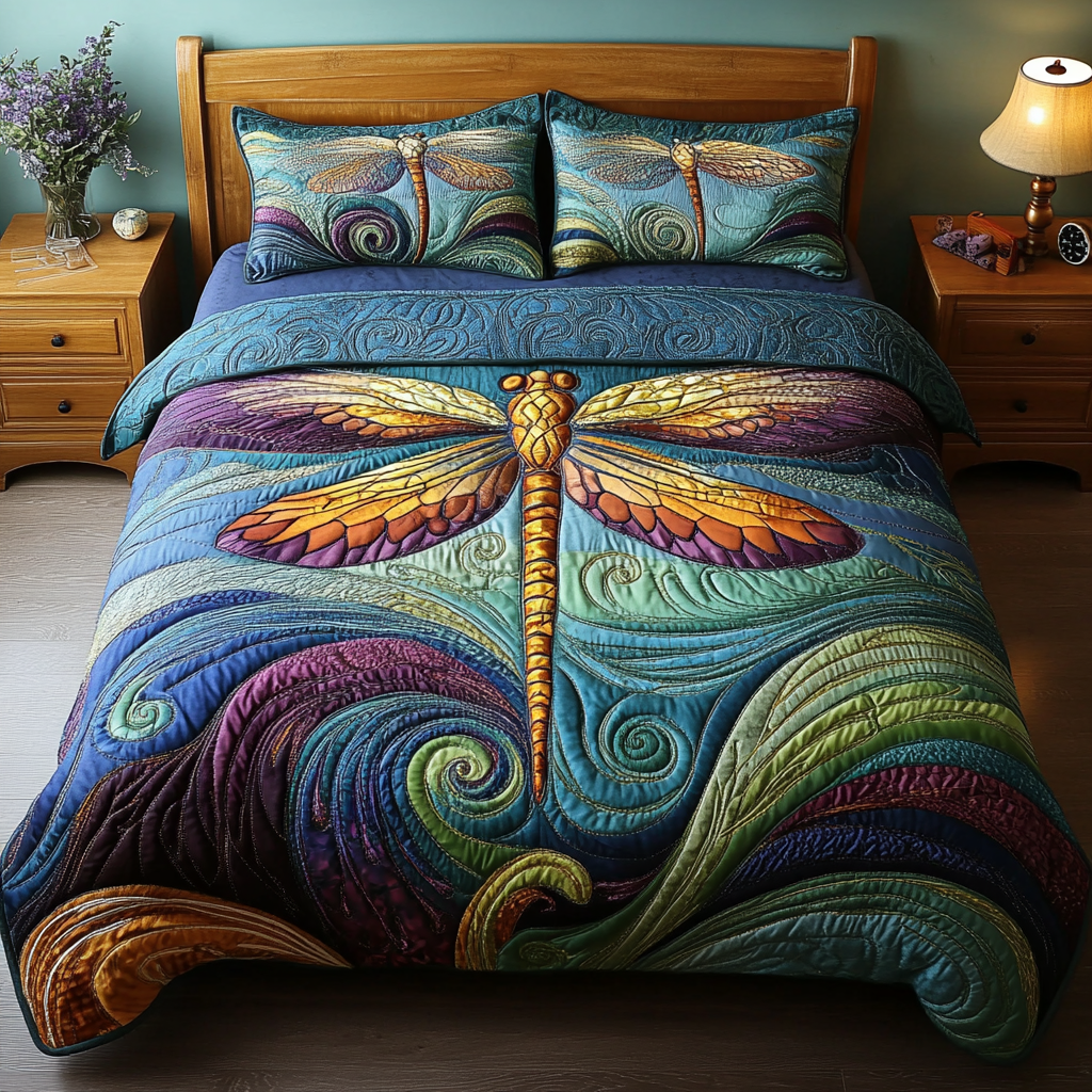 Dragonfly Garden Quilted Bedding Set Duvet Cover Bed Sheet Set Best Gifts For Dragonfly Lovers Dragonfly Garden Quilted Bedding Set Duvet Cover Bed Sheet Set Best Gifts For Dragonfly Lovers