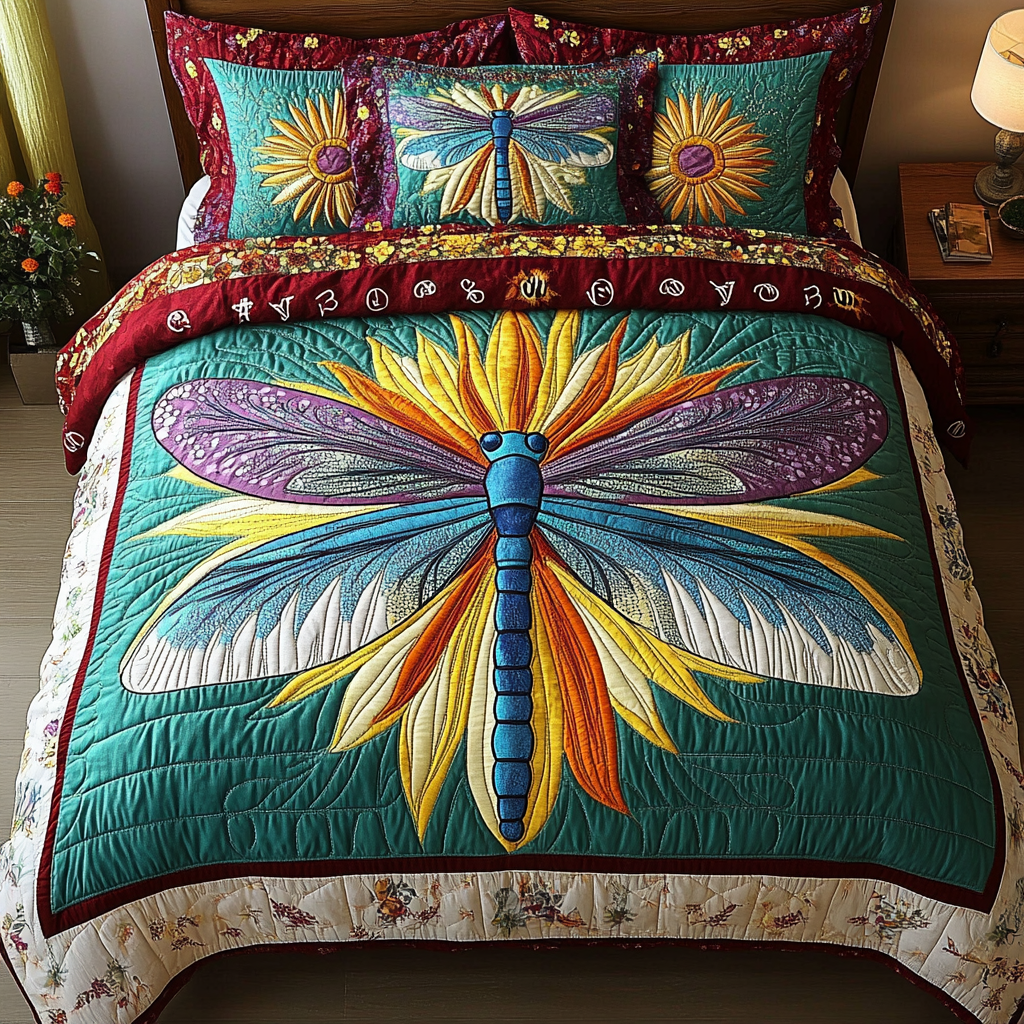 Dragonfly Glimpse Quilted Bedding Set Duvet Cover Bed Sheet Set Unique Dragonfly Gifts Dragonfly Glimpse Quilted Bedding Set Duvet Cover Bed Sheet Set Unique Dragonfly Gifts