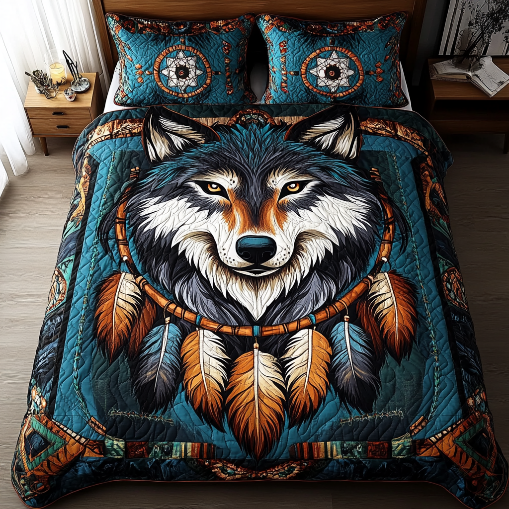 Dreamcatcher Wolf Quilted Bedding Set Duvet Cover Merch Wolf Lover Gifts For Women Dreamcatcher Wolf Quilted Bedding Set Duvet Cover Merch Wolf Lover Gifts For Women