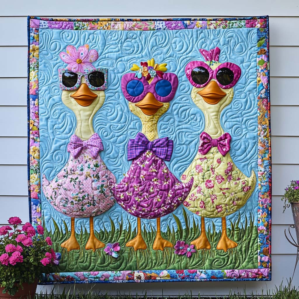Dreamy Duck Field Quilted Blanket Cute Colorful Blanket Cute Duck Gifts Dreamy Duck Field Quilted Blanket Cute Colorful Blanket Cute Duck Gifts