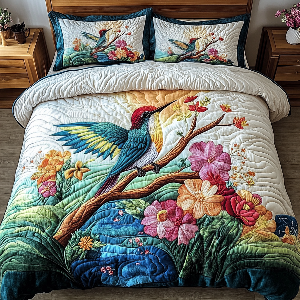 Dreamy Hummingbird Quilted Bedding Set Duvet Cover Bedspread The Hummingbird Gift Dreamy Hummingbird Quilted Bedding Set Duvet Cover Bedspread The Hummingbird Gift
