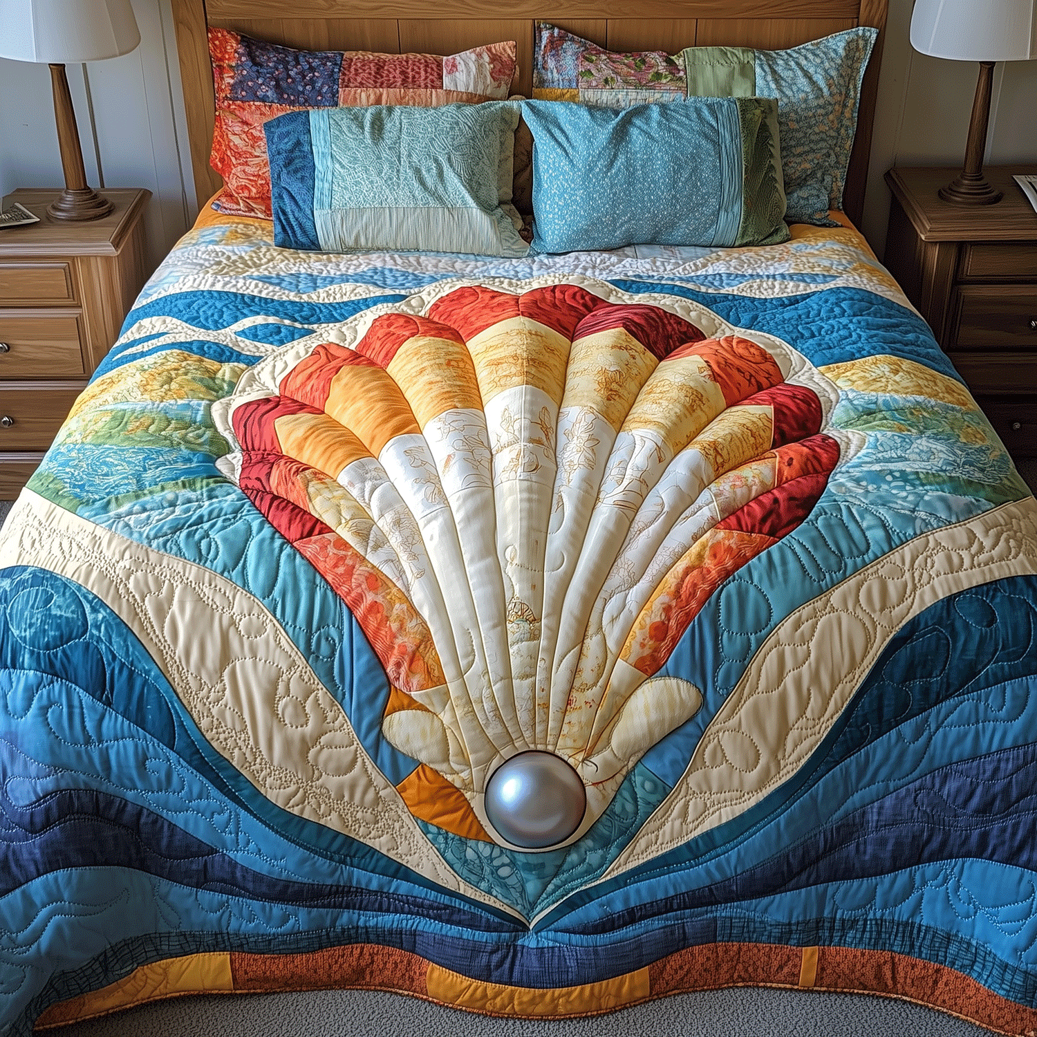 Dreamy Shell Quilted Bedding Set Duvet Cover Bedspread Beach Gifts For Her Dreamy Shell Quilted Bedding Set Duvet Cover Bedspread Beach Gifts For Her