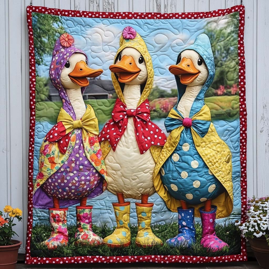 Duck Meadow Joy Quilted Blanket Cute Colorful Blanket Unique Duck Gifts