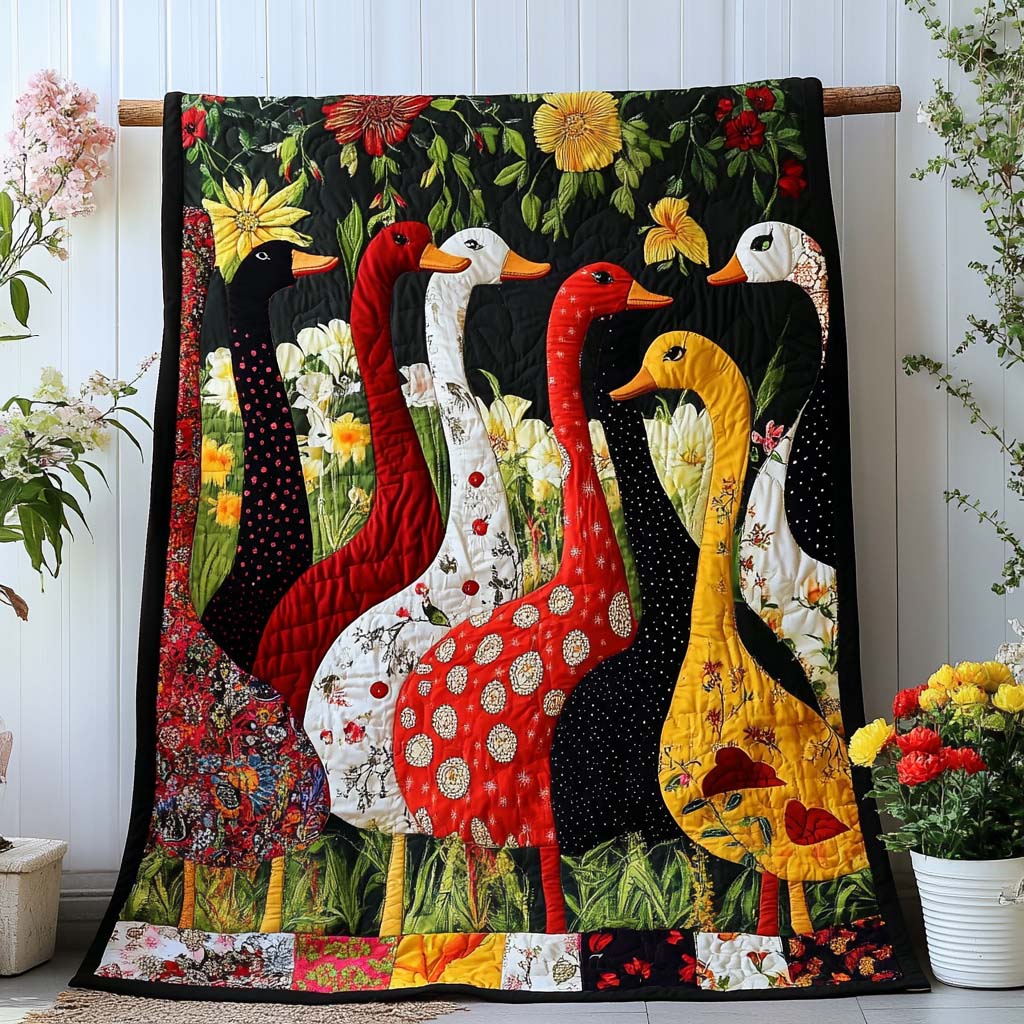 Duckling Parade Quilted Blanket Cute Colorful Blanket Duck Themed Presents Duckling Parade Quilted Blanket Cute Colorful Blanket Duck Themed Presents