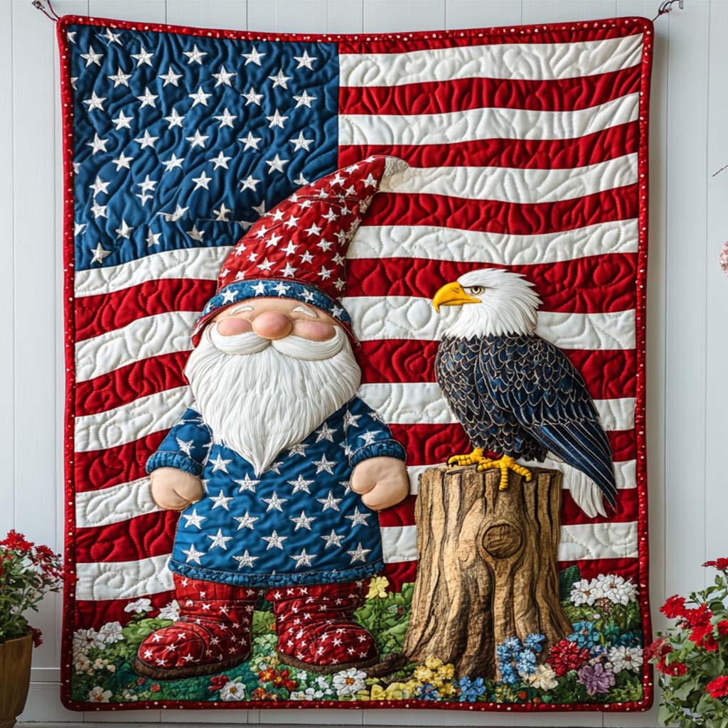 Eagle and Gnome Quilted Blanket Nice Throw Blanket 4Th Of July Client Gifts Eagle and Gnome Quilted Blanket Nice Throw Blanket 4Th Of July Client Gifts
