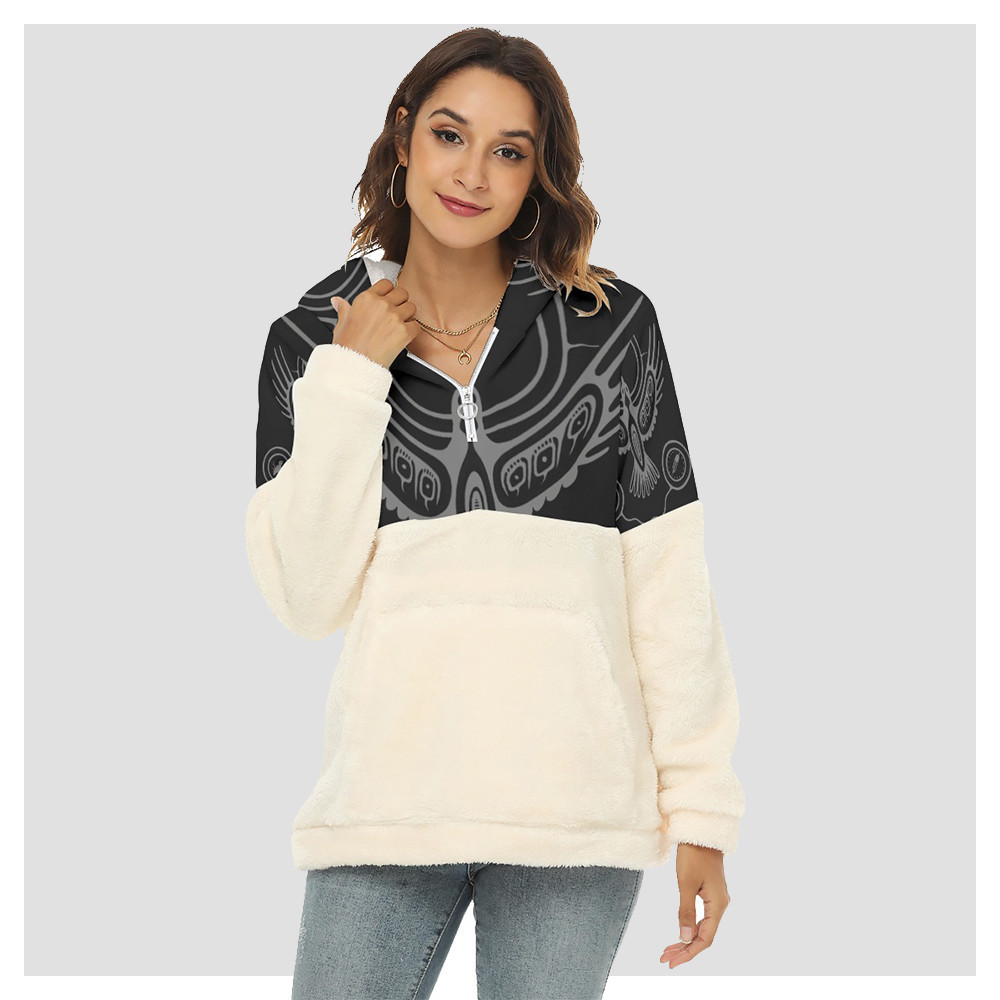 Eagle Art Symbolism Women's Borg Fleece Hoodie With Half Zip Clothes For Ladies Eagle Art Symbolism Women's Borg Fleece Hoodie With Half Zip Clothes For Ladies