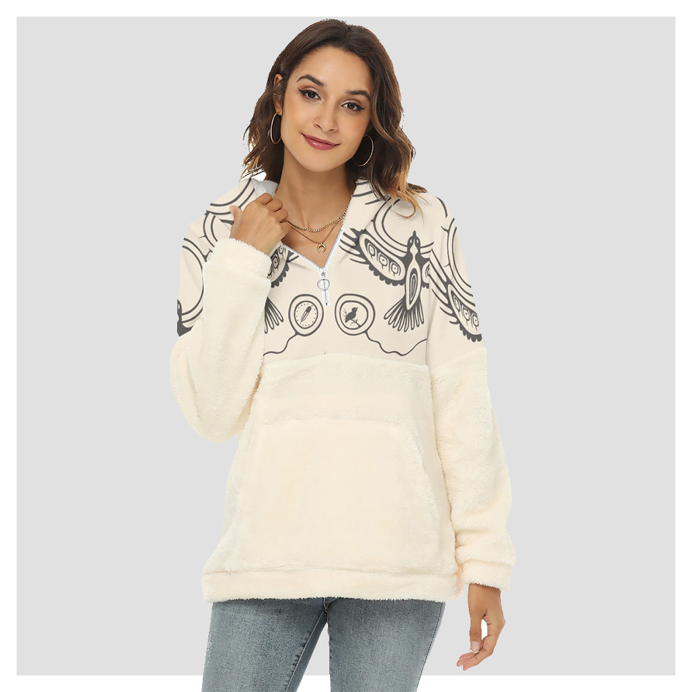 Eagle Art Women's Borg Fleece Hoodie With Half Zip Pacific Northwest Style Clothes Eagle Art Women's Borg Fleece Hoodie With Half Zip Pacific Northwest Style Clothes