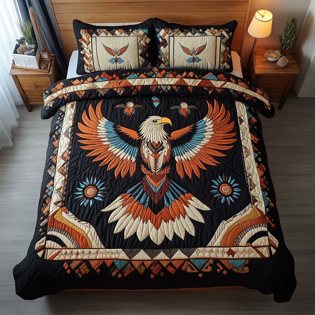 Eagle Ascend Quilted Bedding Set Duvet Cover Merch Gifts To Get Horse Lovers
