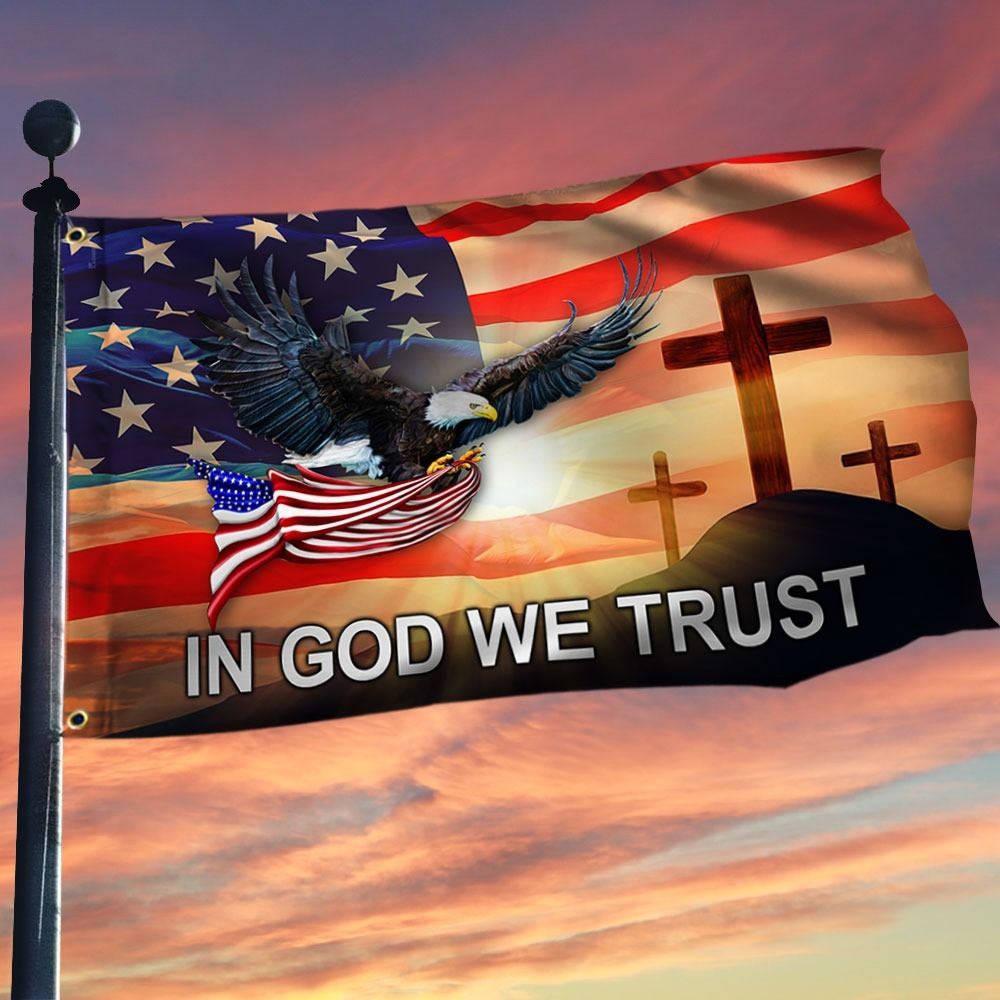 Eagle In God We Trust American Flag Christian Cross Patriotic Flag Outdoor Decor Eagle In God We Trust American Flag Christian Cross Patriotic Flag Outdoor Decor