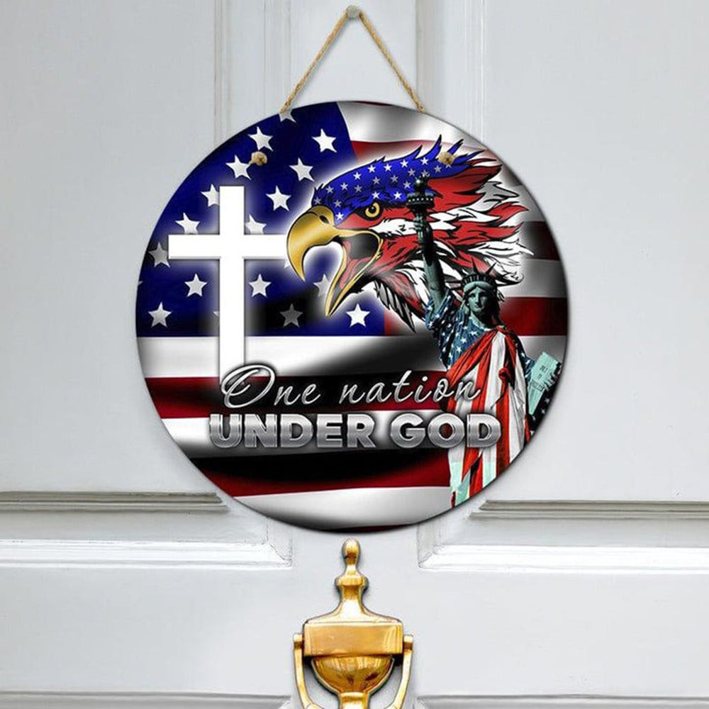 Eagle One Nation Under God Door Sign Christian Cross Patriotic Front Door Decor Eagle One Nation Under God Door Sign Christian Cross Patriotic Front Door Decor