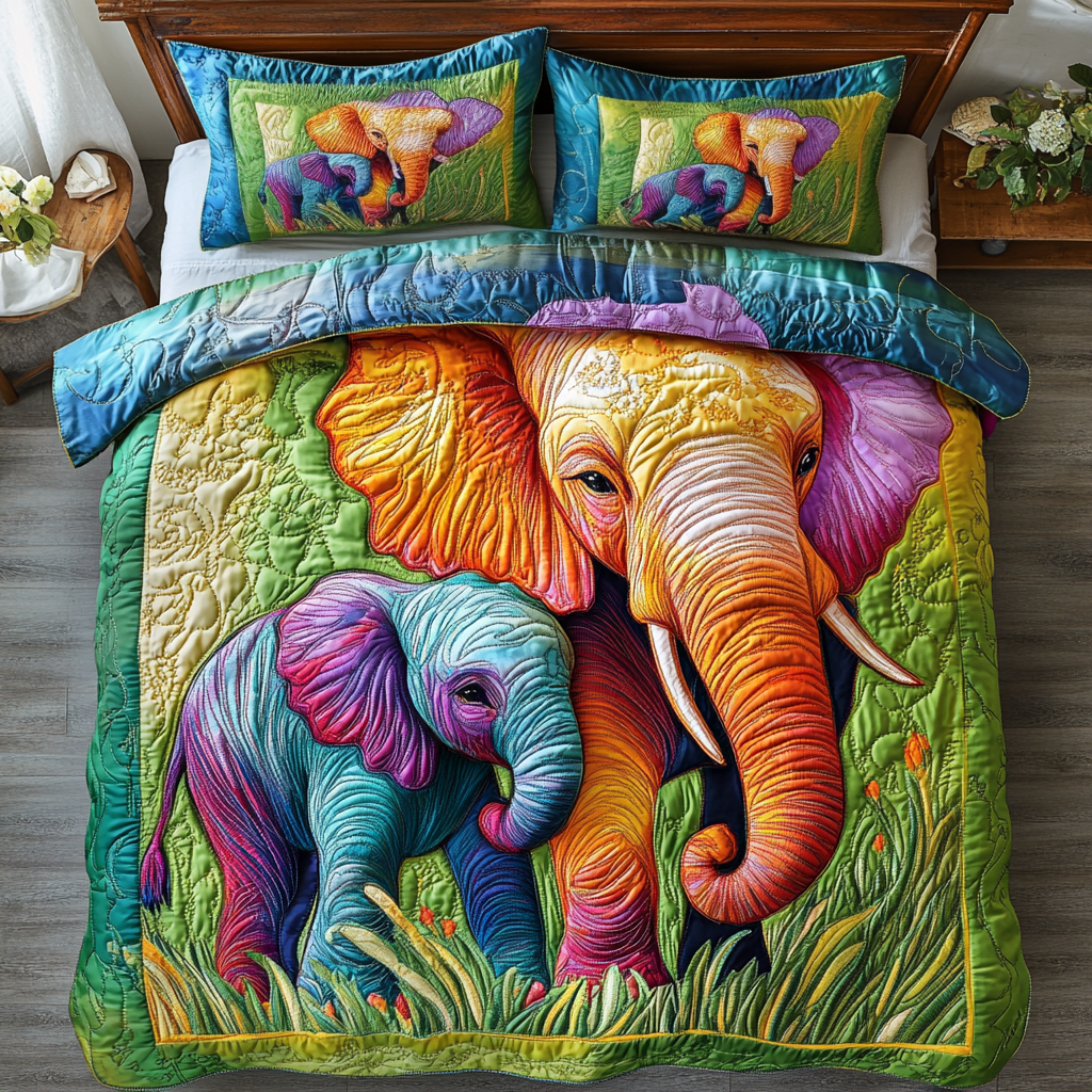 Earth Walker Quilted Bedding Set Duvet Cover Bedspread Presents For Elephant Lovers Earth Walker Quilted Bedding Set Duvet Cover Bedspread Presents For Elephant Lovers