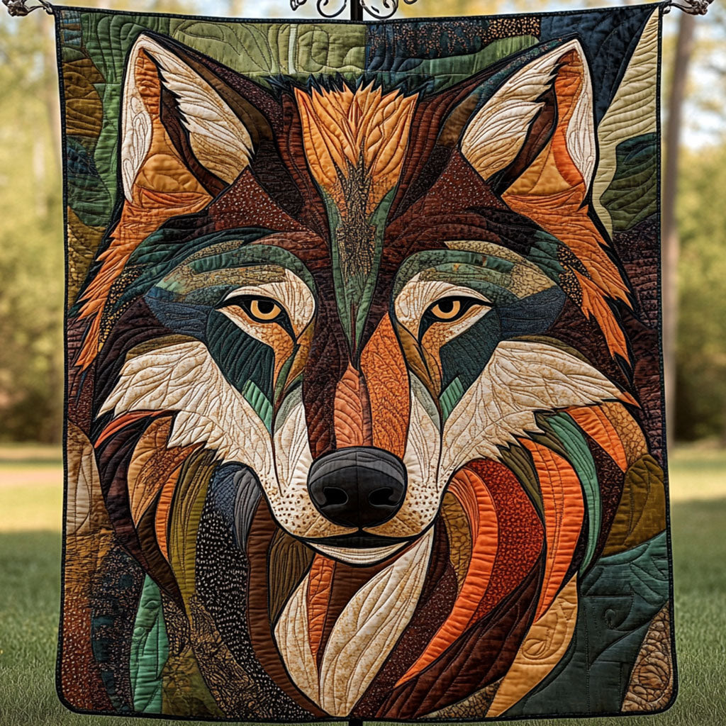 Earthbound Guardian Quilted Blanket Cute Colorful Blanket Themed Wolf Christmas Gift For Him
