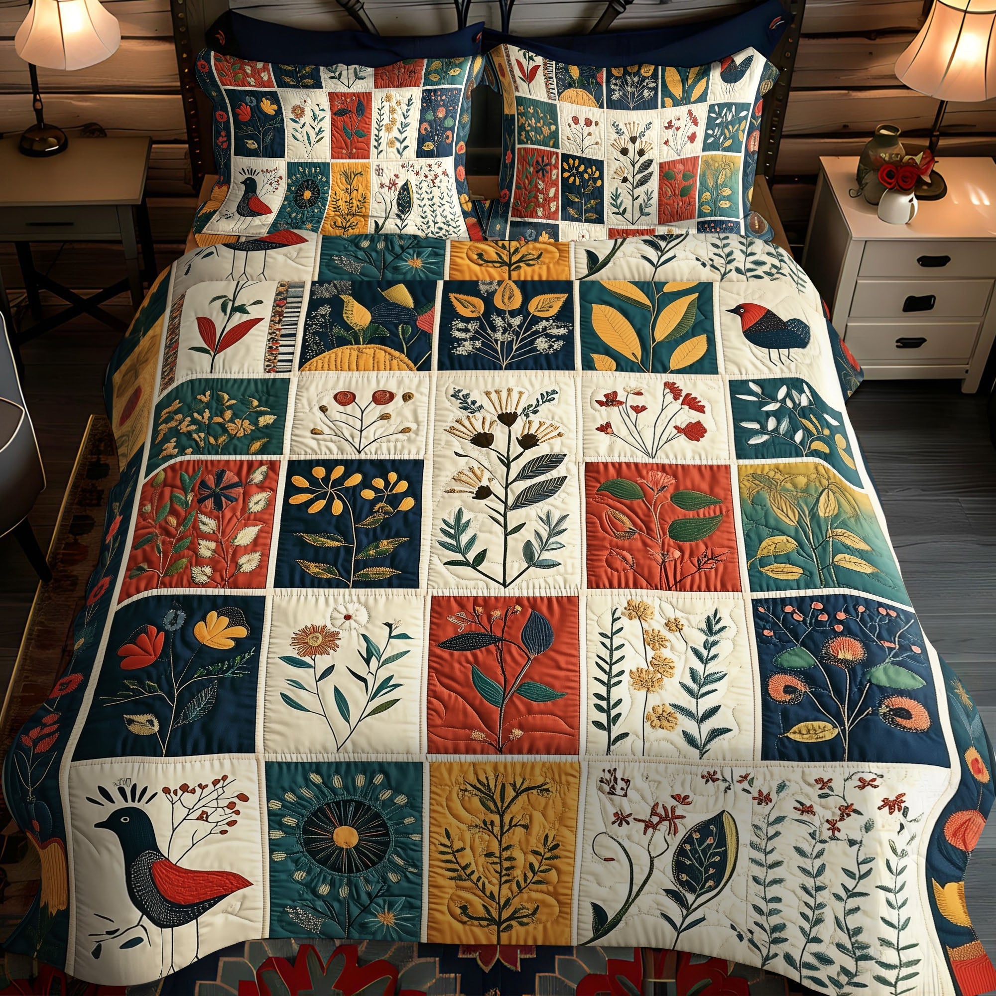 Earthy Petals Quilted Bedding Set Duvet Cover Bed Sheet Set Flower Gifts For Women Earthy Petals Quilted Bedding Set Duvet Cover Bed Sheet Set Flower Gifts For Women