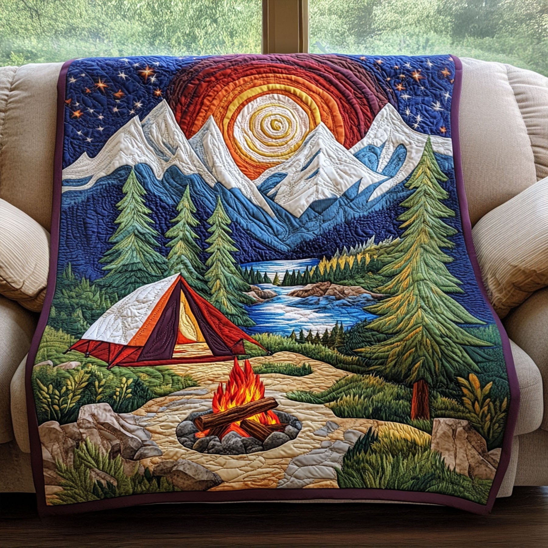 Echoes of the Wild Quilted Blanket Cute Colorful Blanket Camping Gifts For Couples Echoes of the Wild Quilted Blanket Cute Colorful Blanket Camping Gifts For Couples