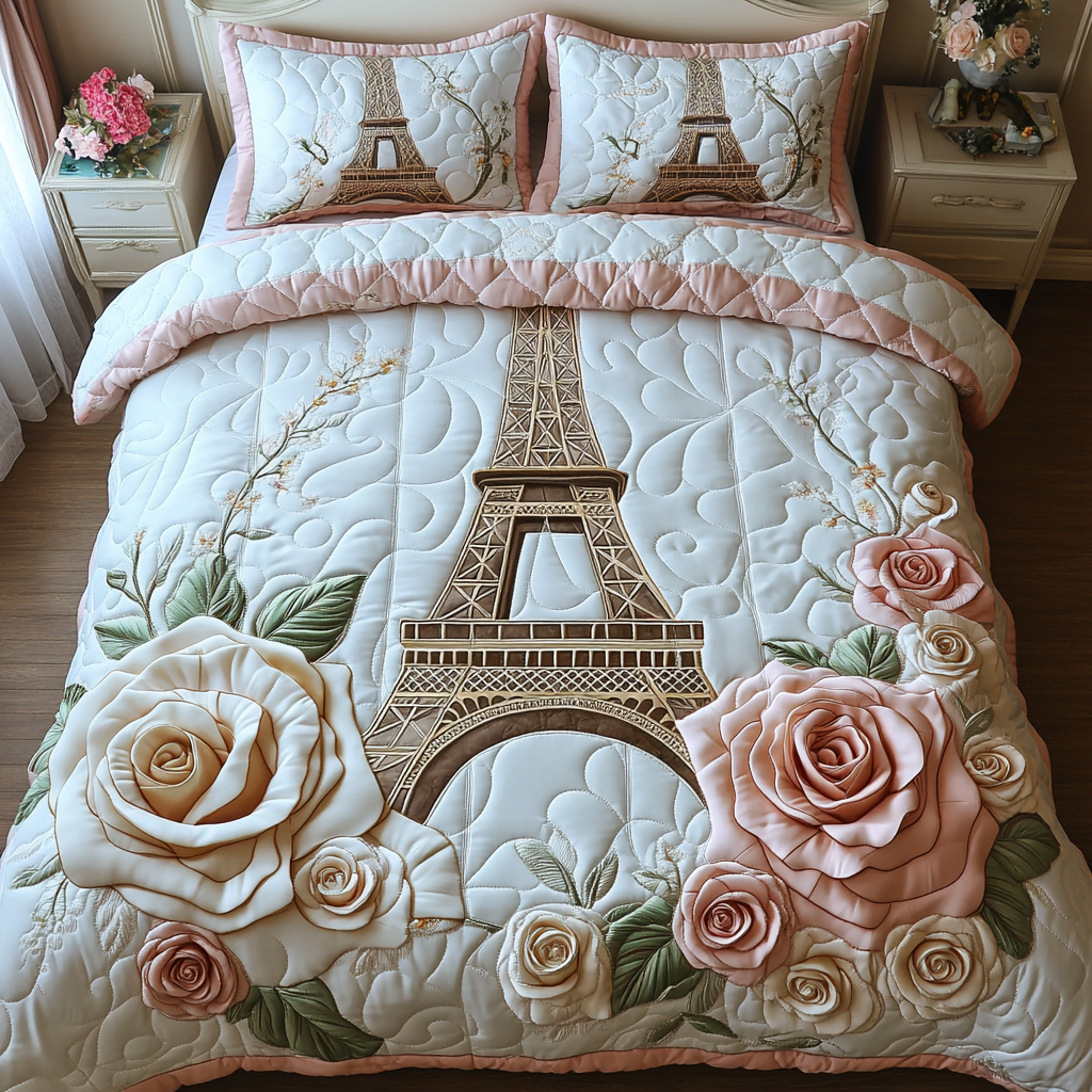 Eiffel Elegance Quilted Bedding Set Duvet Cover Bedspread Paris Gifts For Her Eiffel Elegance Quilted Bedding Set Duvet Cover Bedspread Paris Gifts For Her