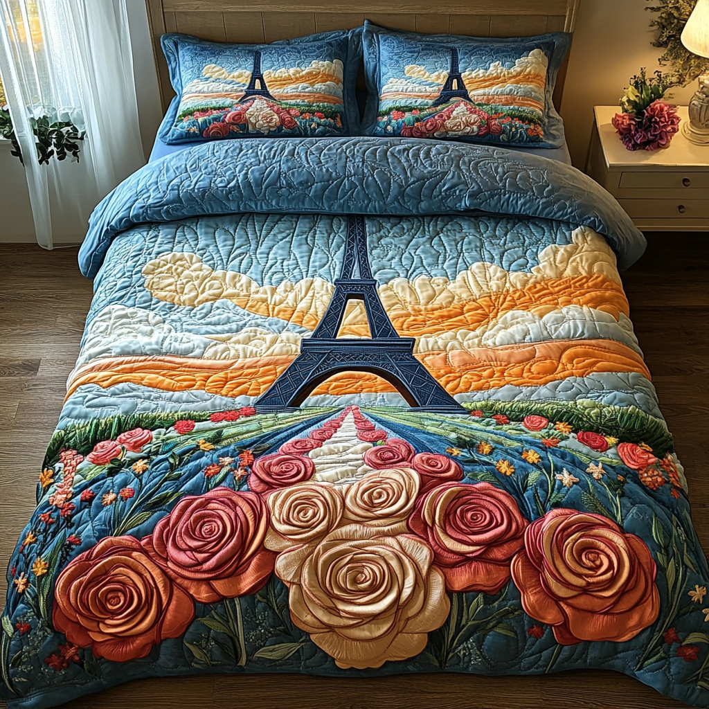 Eiffel Views Quilted Bedding Set Duvet Cover Bedspread Paris Gifts For Him Eiffel Views Quilted Bedding Set Duvet Cover Bedspread Paris Gifts For Him