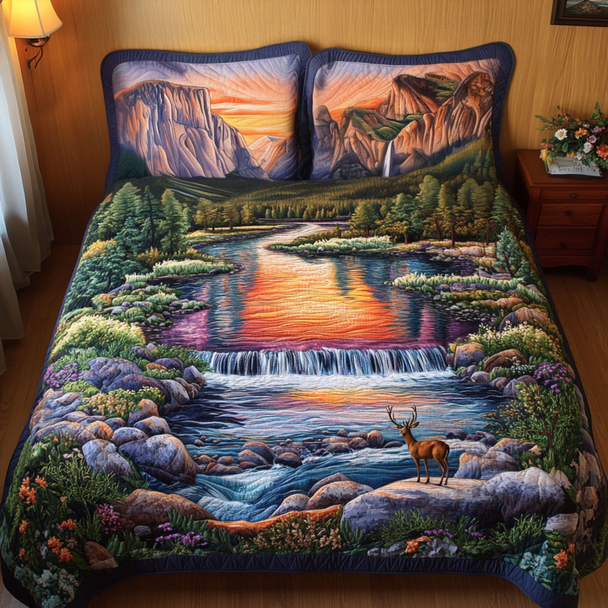 El Capitan Cascade Quilted Bedding Set Duvet Cover Bedspread Birthday Presents For Deer Lovers
