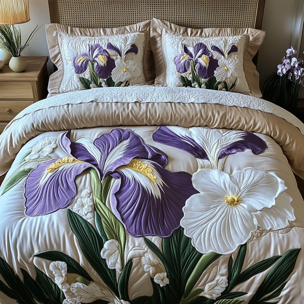 Elegant Bloom Quilted Bedding Set Duvet Cover Bedspread Flower Gifts For Her