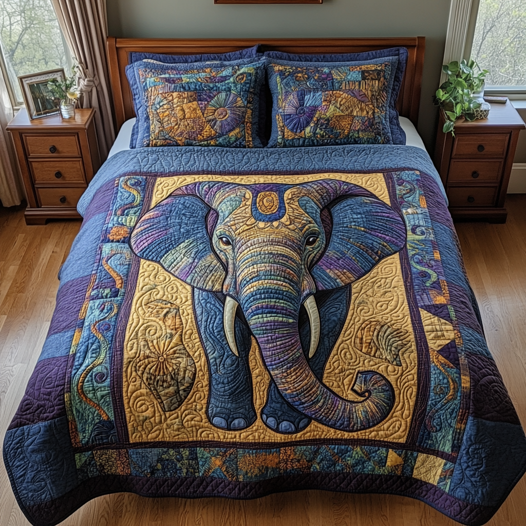 Elegant Elephant Quilted Bedding Set Duvet Cover Bedspreads Elephant Gifts For Xmas Elegant Elephant Quilted Bedding Set Duvet Cover Bedspreads Elephant Gifts For Xmas