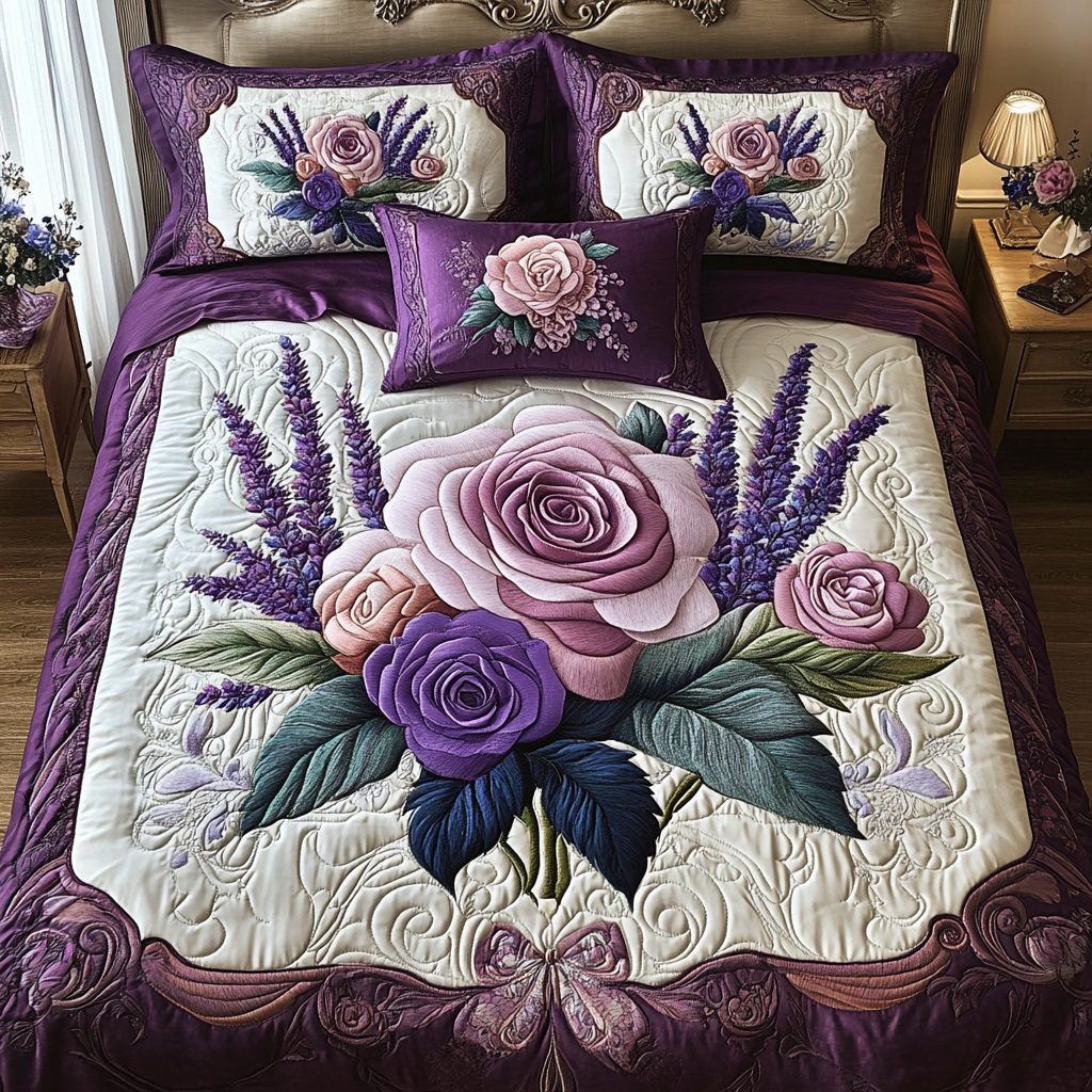 Elegant Floral Quilted Bedding Set Duvet Cover Bed Sheet Set Gifts For Flower Lovers Roses Elegant Floral Quilted Bedding Set Duvet Cover Bed Sheet Set Gifts For Flower Lovers Roses