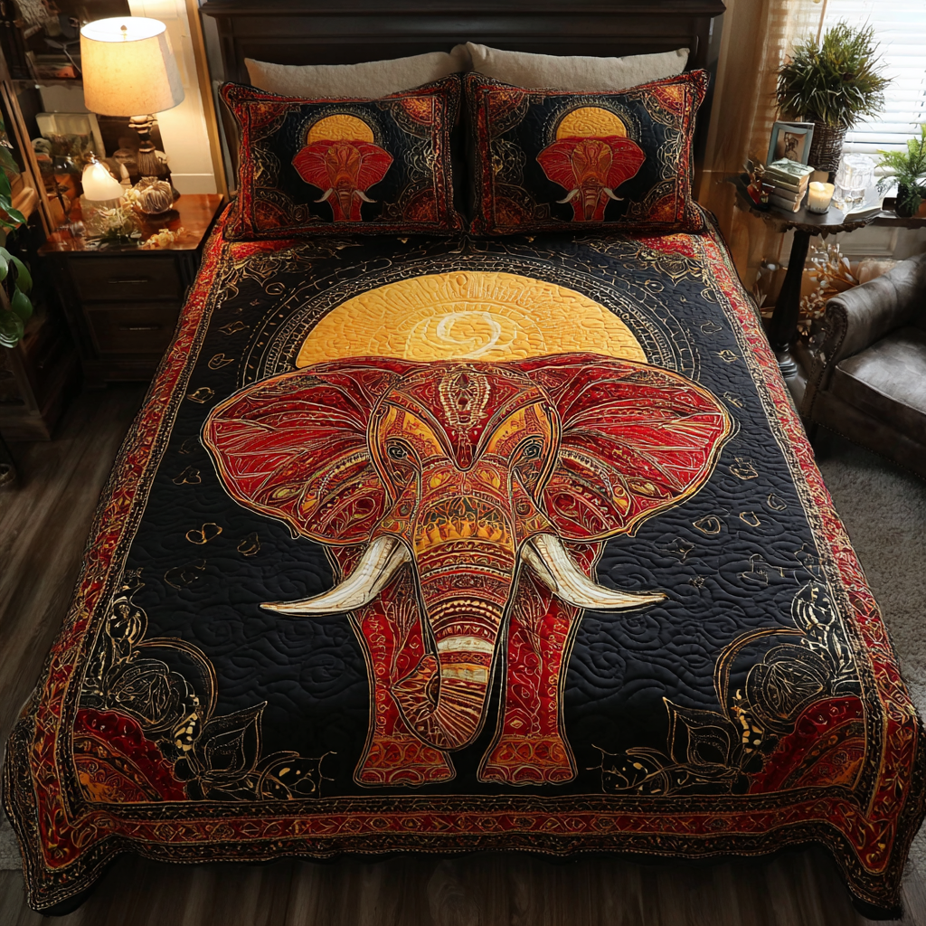 Elephant Art Quilted Bedding Set Duvet Cover Merch Presents For People Who Love Elephants