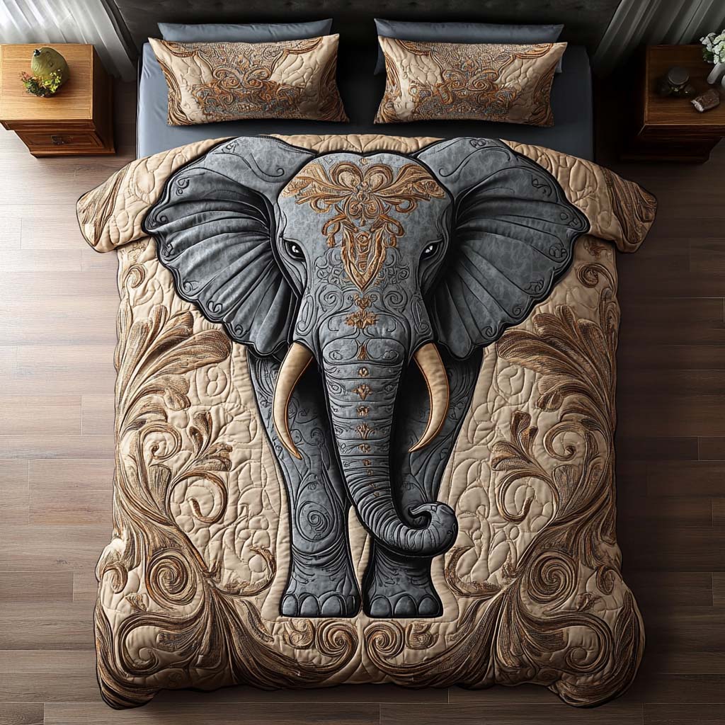 Elephant Blossom Quilted Bedding Set Duvet Cover Bed Sheet Set Cute Gift For Elephant Lovers Elephant Blossom Quilted Bedding Set Duvet Cover Bed Sheet Set Cute Gift For Elephant Lovers