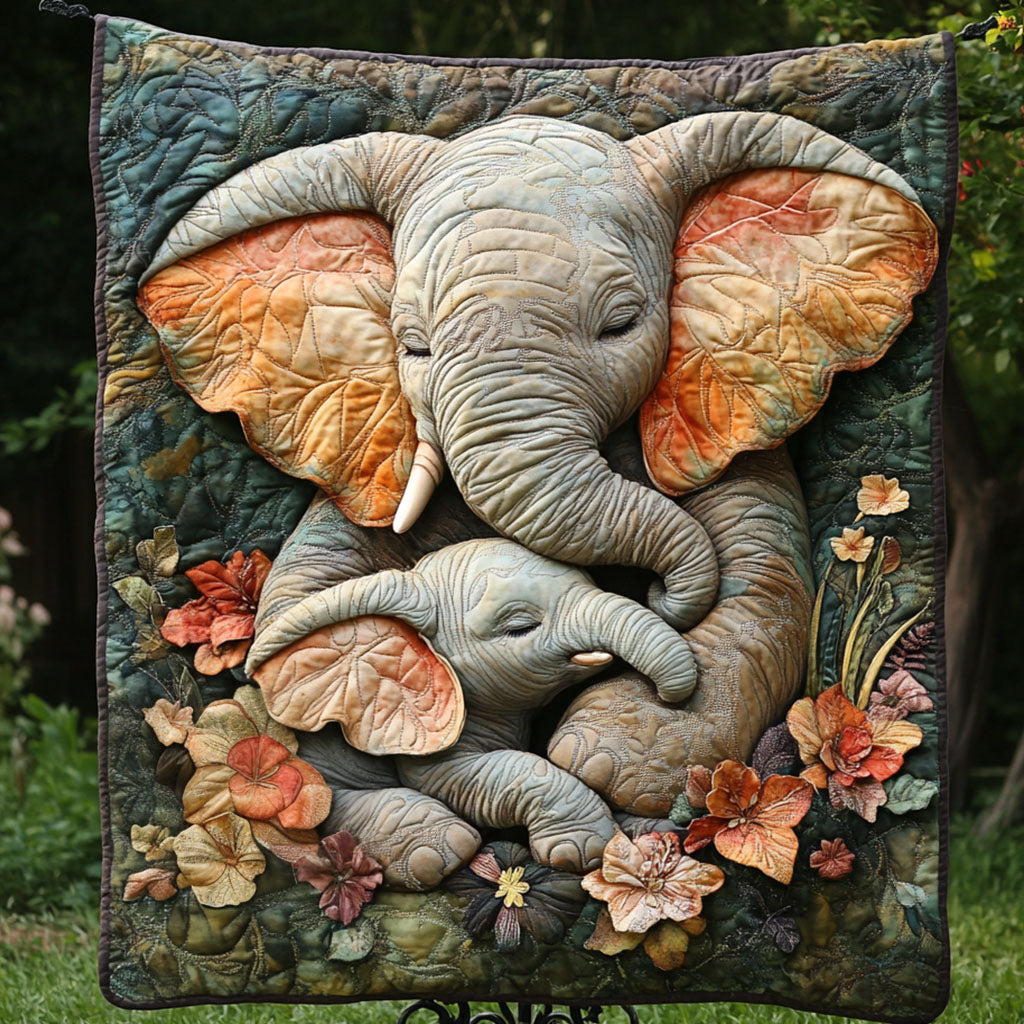 Elephant Embrace Quilted Blanket Cute Throw Blanket Elephant Themed Gifts