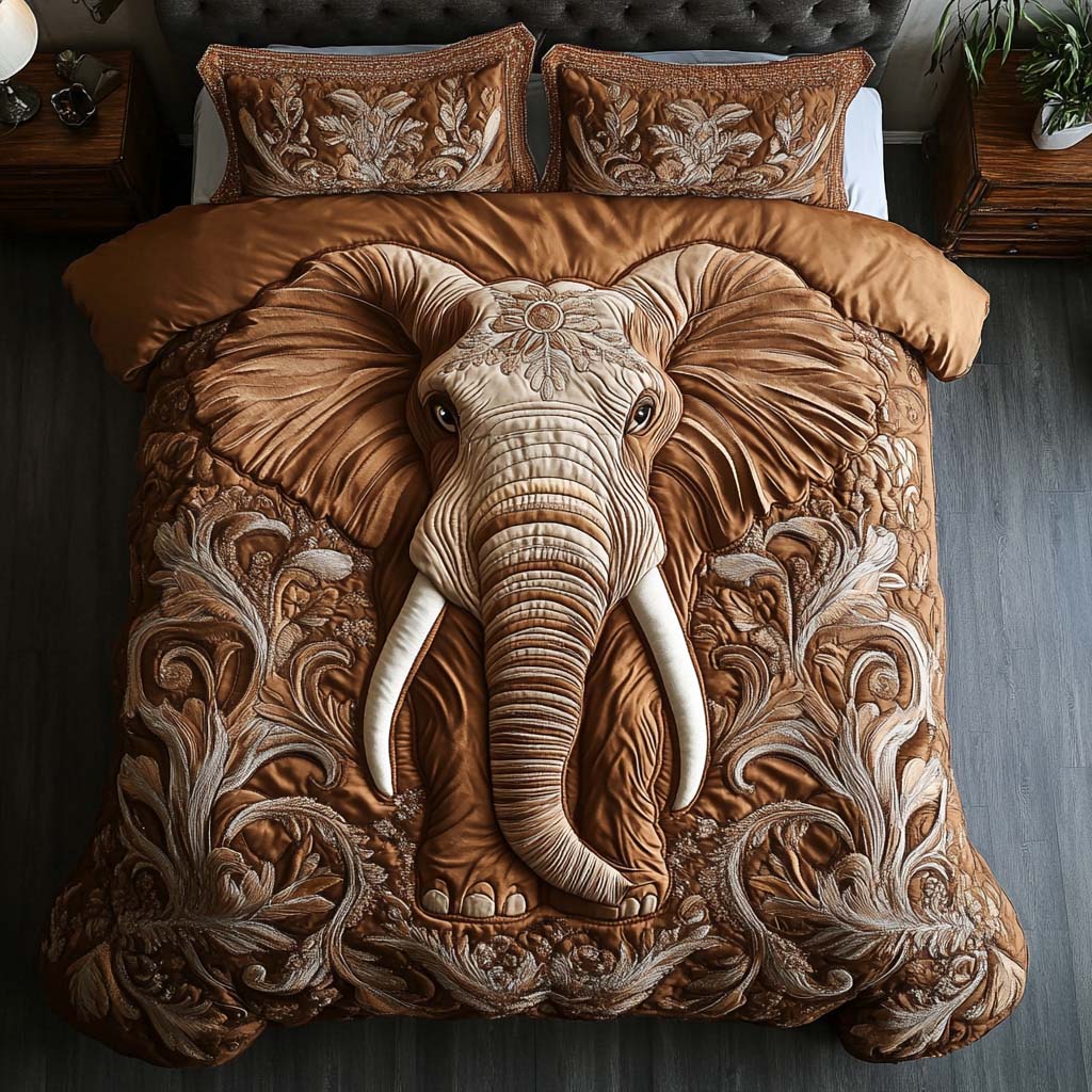 Elephant Family Quilted Bedding Set Duvet Cover Bed Sheet Set Presents For Elephant Lovers Elephant Family Quilted Bedding Set Duvet Cover Bed Sheet Set Presents For Elephant Lovers