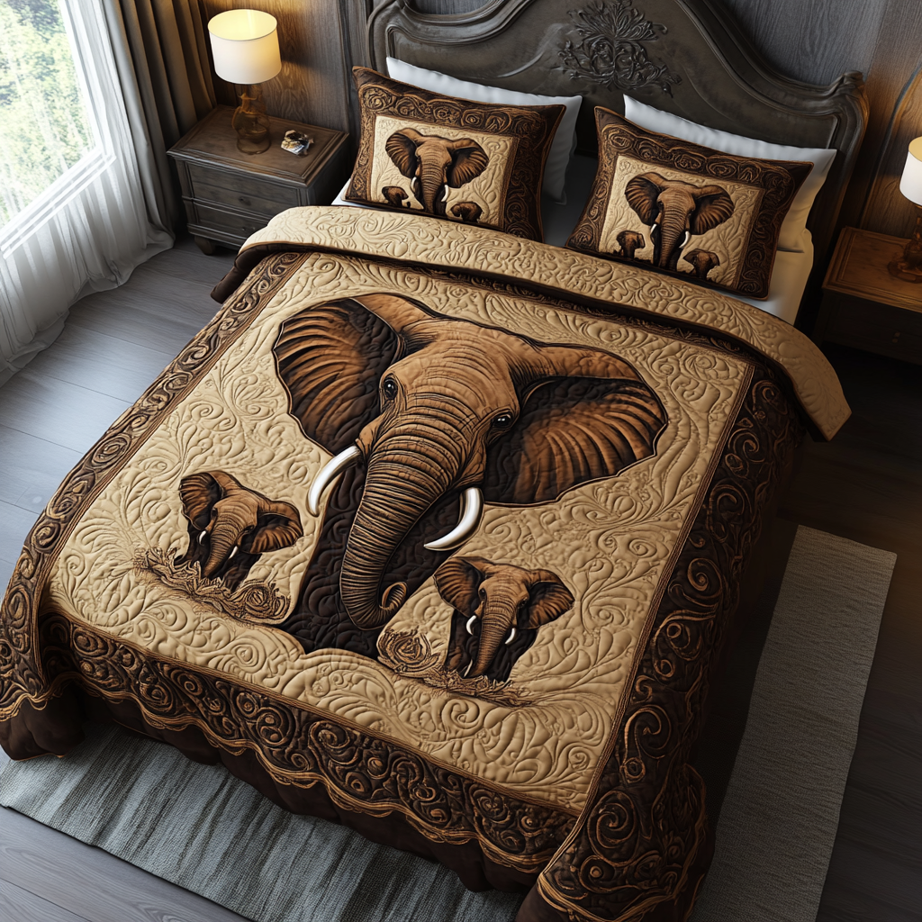 Elephant Forest Quilted Bedding Set Duvet Cover Bedspreads Best Elephant Gift Ideas