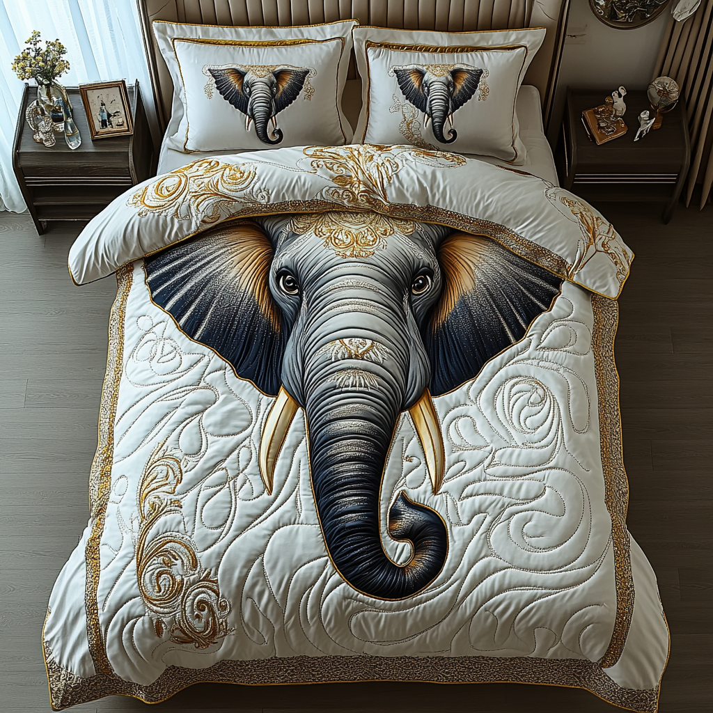 Elephant Grace Quilted Bedding Set Duvet Cover Bedspreads Gift Items For Elephant Lovers