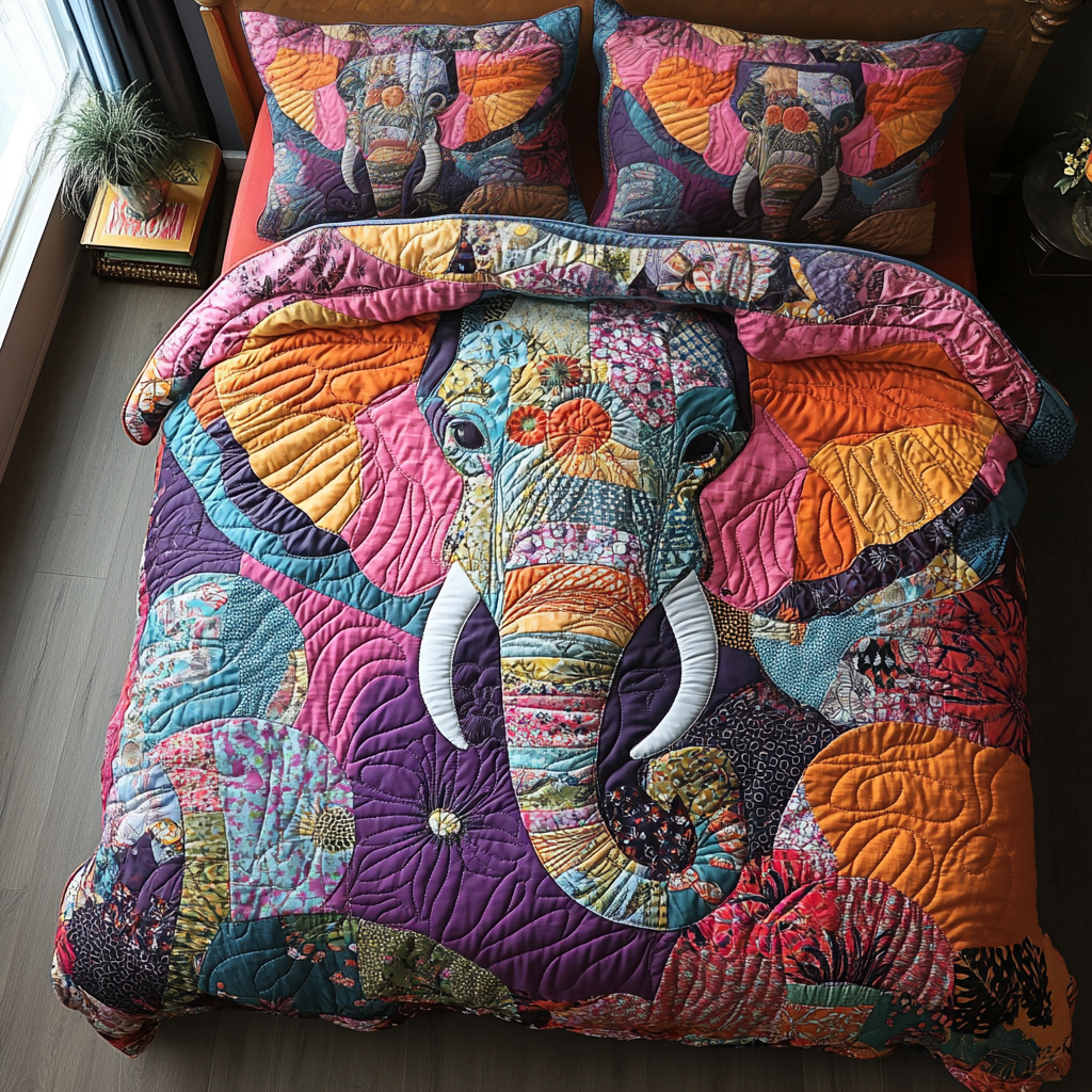 Elephant Journey Quilted Bedding Set Duvet Cover Bedspreads Cute Elephant Gifts For Women