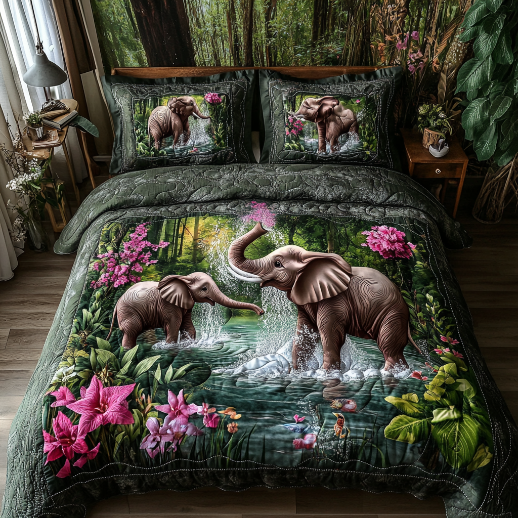 Elephant Journey Quilted Bedding Set Duvet Cover Bedspreads Great Elephant Gifts Elephant Journey Quilted Bedding Set Duvet Cover Bedspreads Great Elephant Gifts
