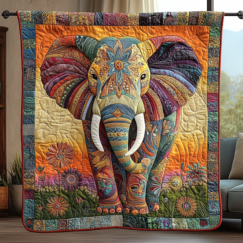 Elephant Kingdom Quilted Blanket Cute Colorful Blanket Unique Elephant Themed Gifts