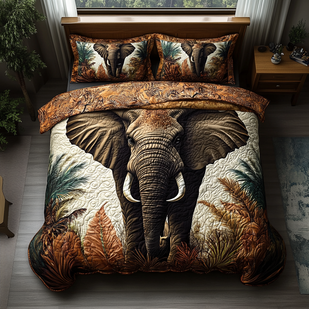 Elephant Majesty Quilted Bedding Set Duvet Cover Bedspreads Elephant Presents For Christmas