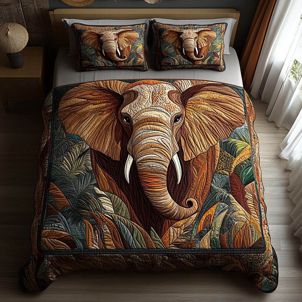 Elephant Oasis Quilted Bedding Set Duvet Cover Bedspreads Womens Elephant Gifts For Her