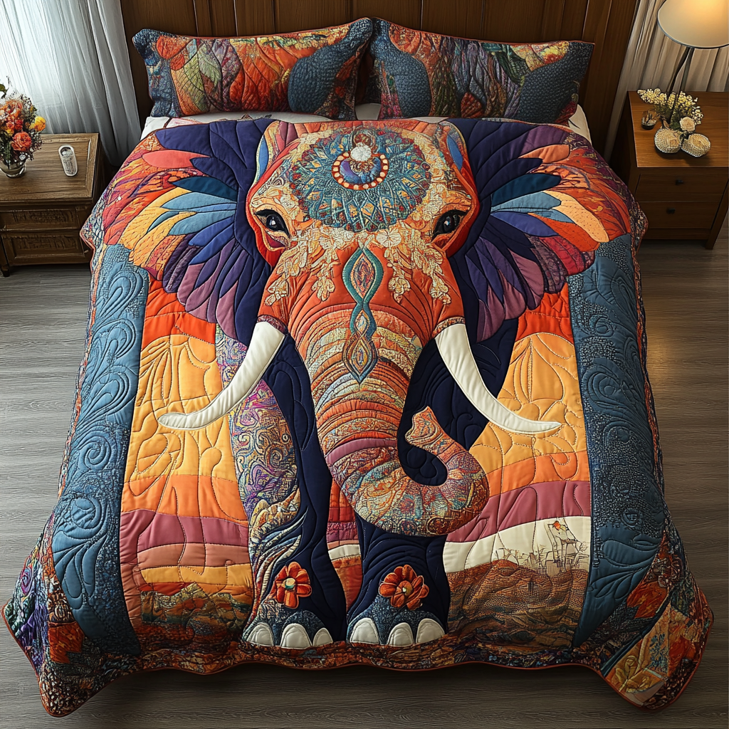 Elephant Path Quilted Bedding Set Duvet Cover Bed Sheet Set Elephant Lover Gift Elephant Path Quilted Bedding Set Duvet Cover Bed Sheet Set Elephant Lover Gift