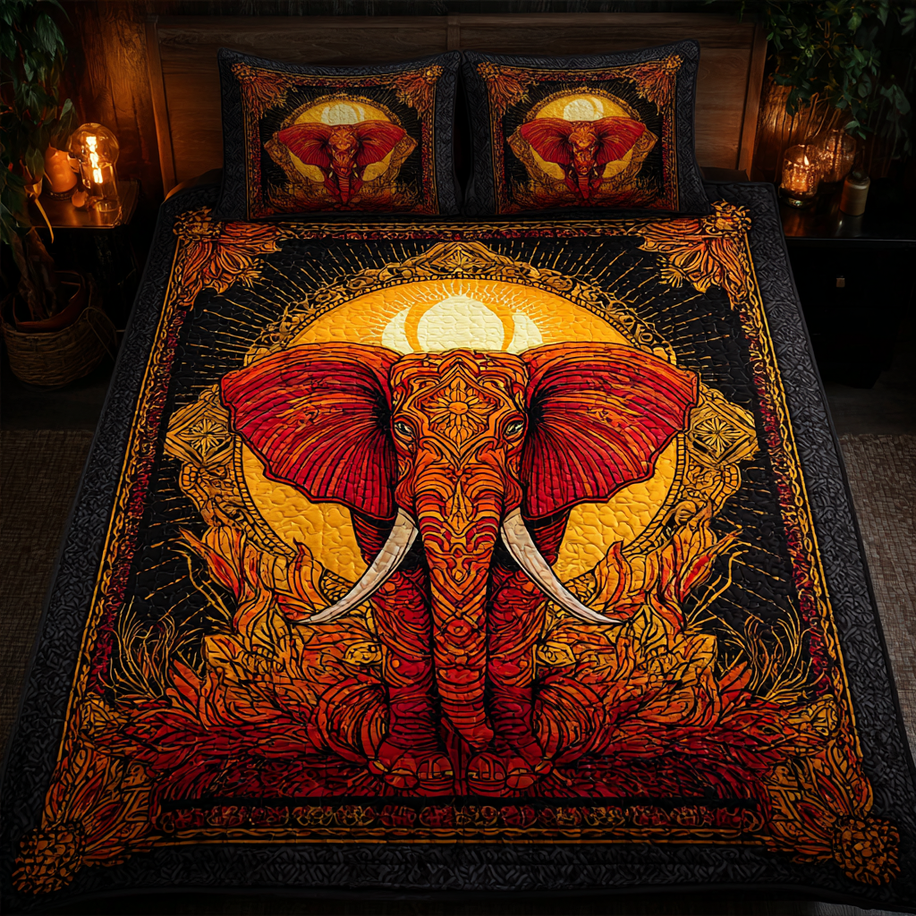 Elephant Pattern Quilted Bedding Set Duvet Cover Merch Gifts For Someone Who Likes Elephants