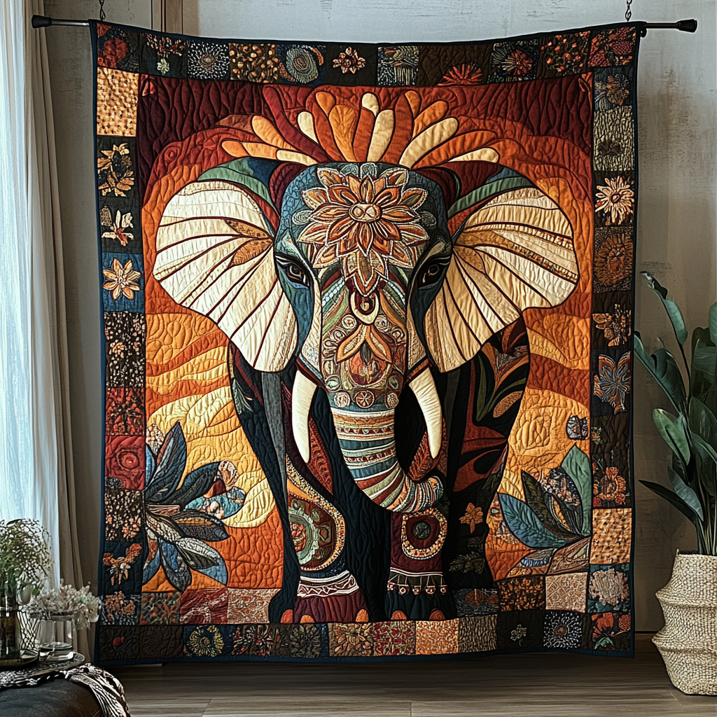 Elephant Strength Quilted Blanket Cute Colorful Blanket Great Gift For Elephant Lover