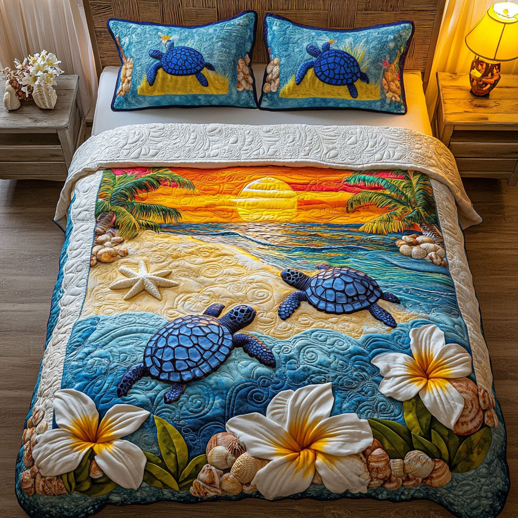 Emerald Shell Quilted Bedding Set Duvet Cover Bedspreads Gifts For A Turtle Lover