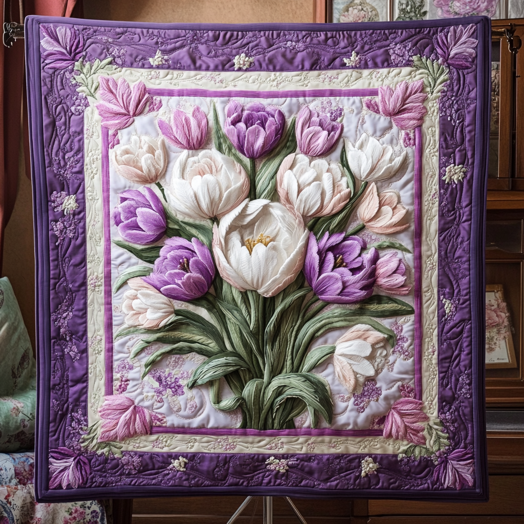 Enchanted Blooms Quilted Blanket Cute Colorful Blanket Unique Tulip Gifts Enchanted Blooms Quilted Blanket Cute Colorful Blanket Unique Tulip Gifts