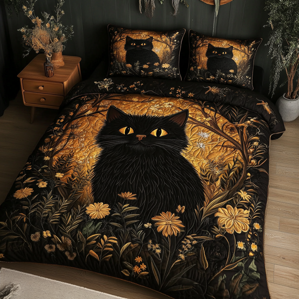 Enchanted Eyes Quilted Bedding Set Duvet Cover Bedspread Gifts For Cat Owners Enchanted Eyes Quilted Bedding Set Duvet Cover Bedspread Gifts For Cat Owners