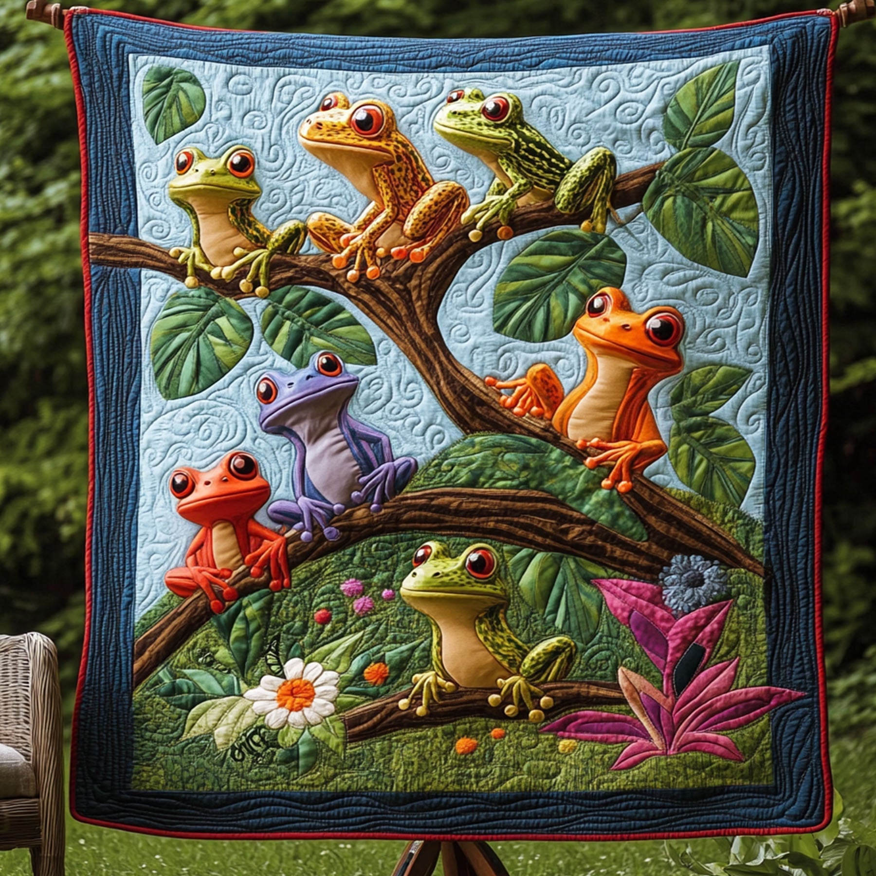 Enchanted Forest Frogs Quilted Blanket Cute Colorful Blanket Gift For Frog Lover Mushroom Enchanted Forest Frogs Quilted Blanket Cute Colorful Blanket Gift For Frog Lover Mushroom
